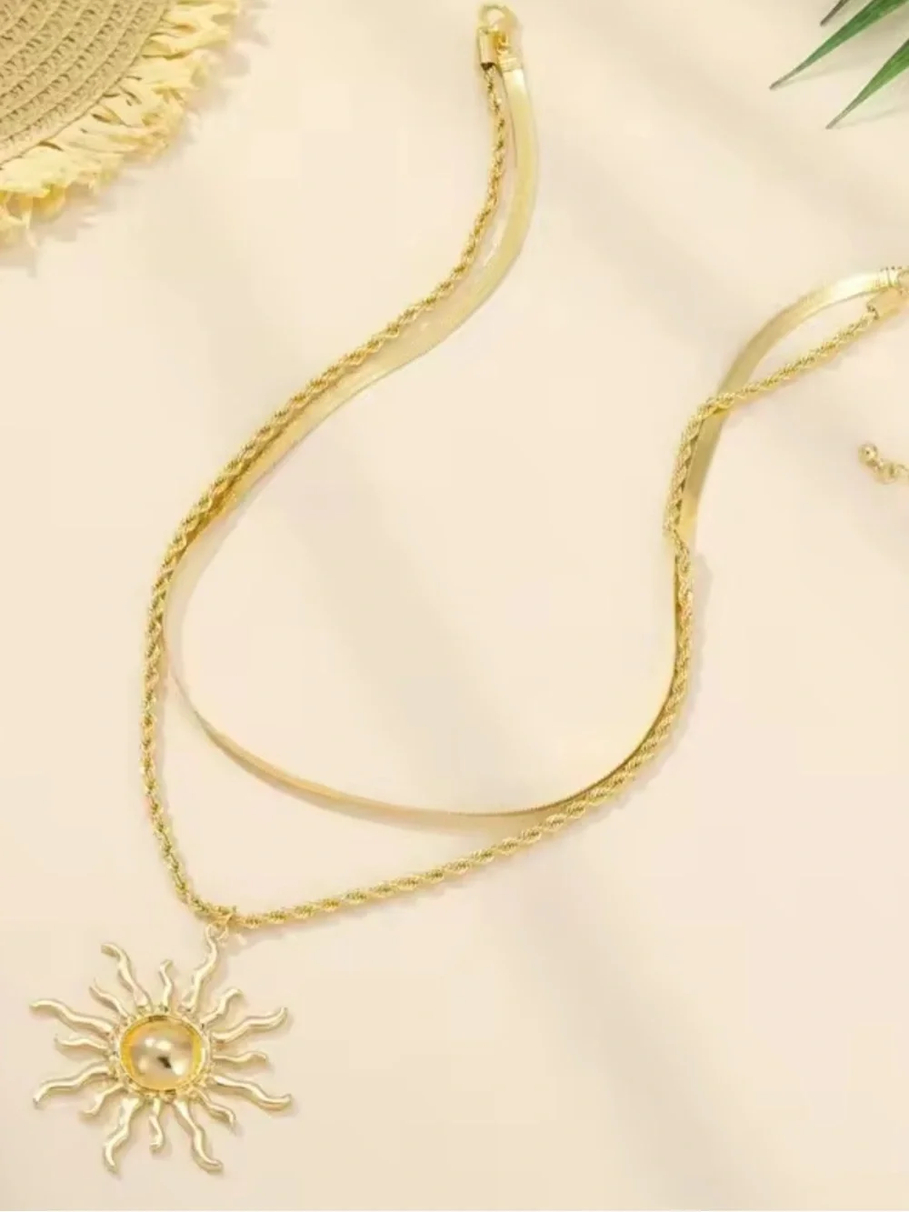 Aurora Sunburst Herringbone Layer Necklace Set